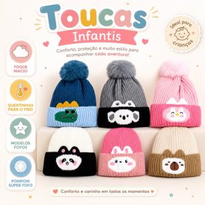 Gorro Touca Infantil Inverno Bichinhos Conforto Luxo